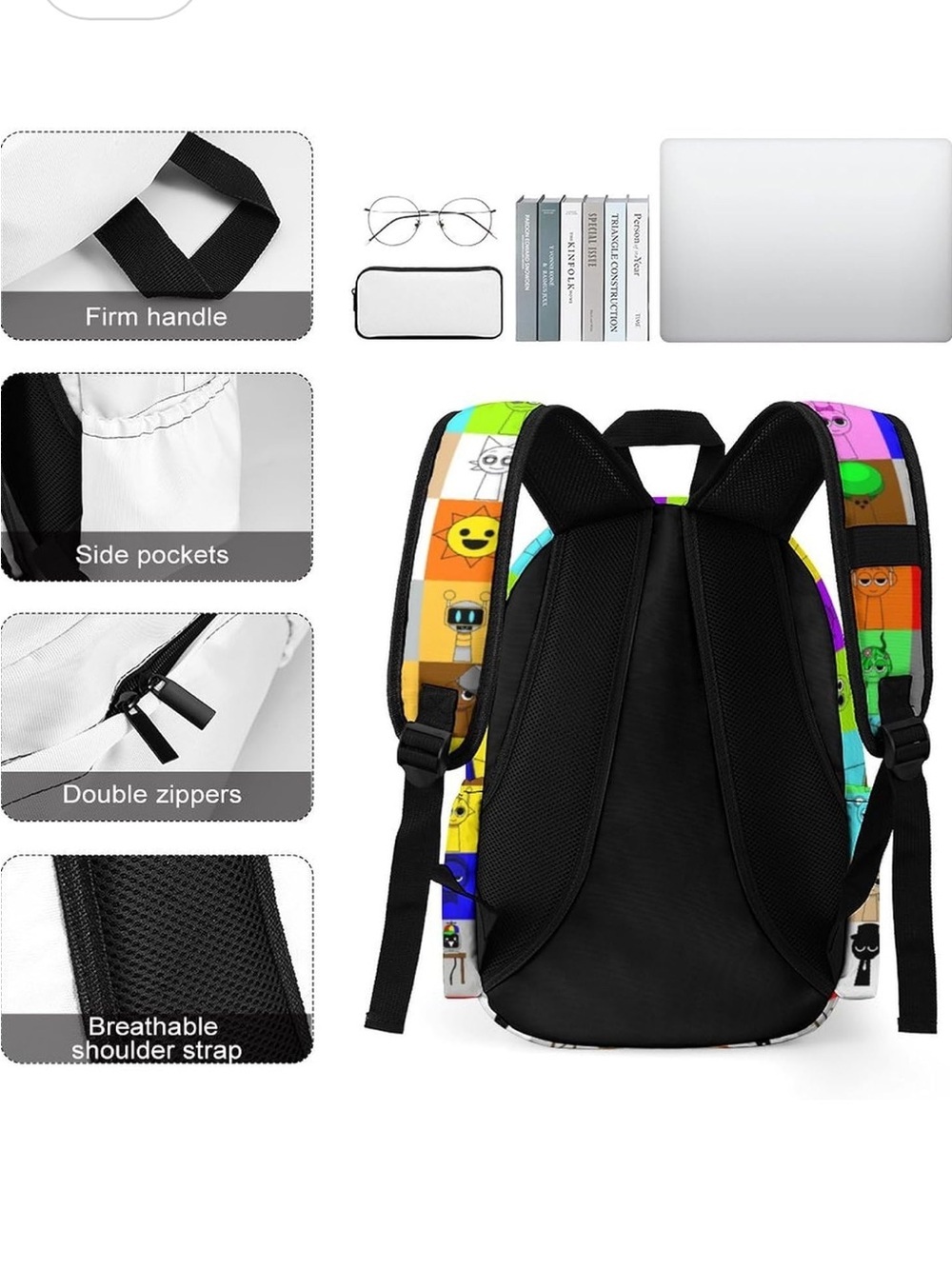 Kids Colorful Character Patchwork Backpack - Multicolor - Picture 5 of 7